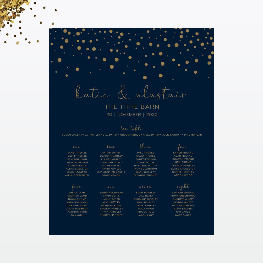 Confetti Wedding Invitation - Wedding Stationery Confetti wedding printed table plan
