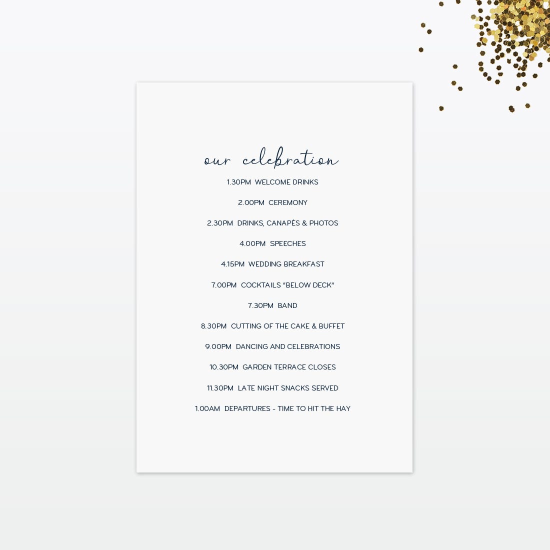 Confetti Wedding Invitation - Wedding Stationery confetti wedding order of the day back