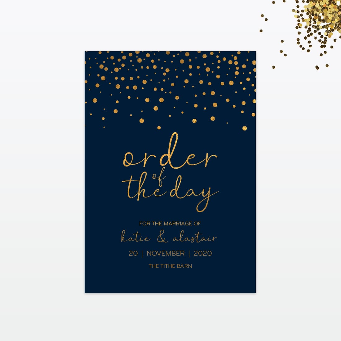Confetti Wedding Invitation - Wedding Stationery confetti wedding order of the day front